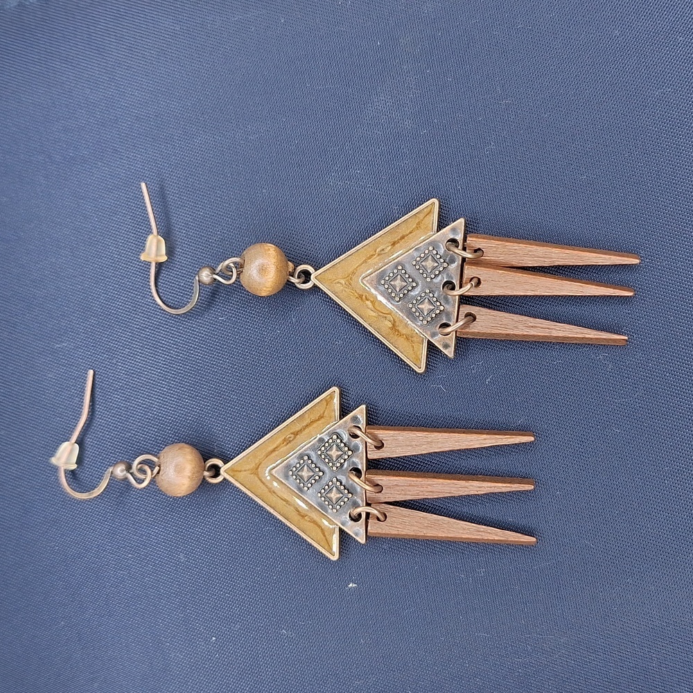 Tribal earrings dangle brown beaded wood earrings